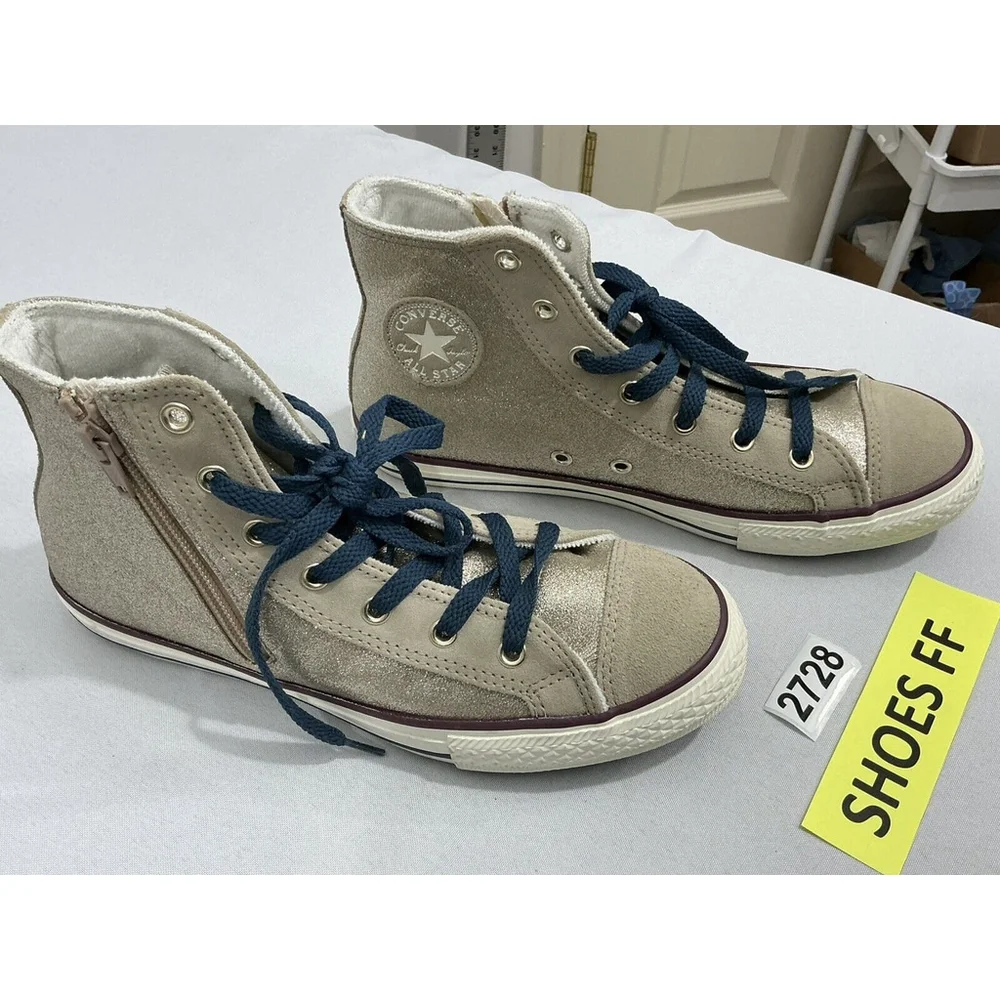 junior girls converse all star chuck taylor Gold Glitter High Top Sneakers 5